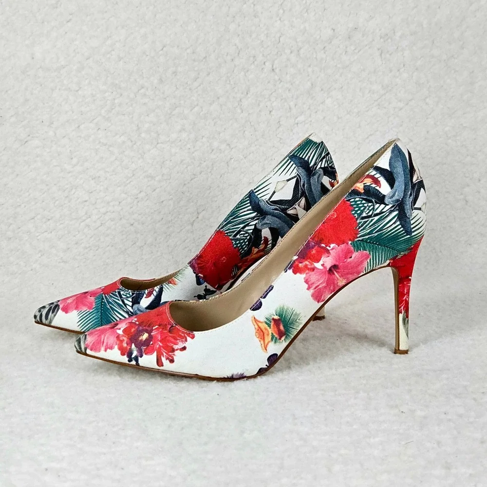 Marc Fisher Darren Tropical Floral Pumps Pointed Toe Stiletto Heels 8M Resort